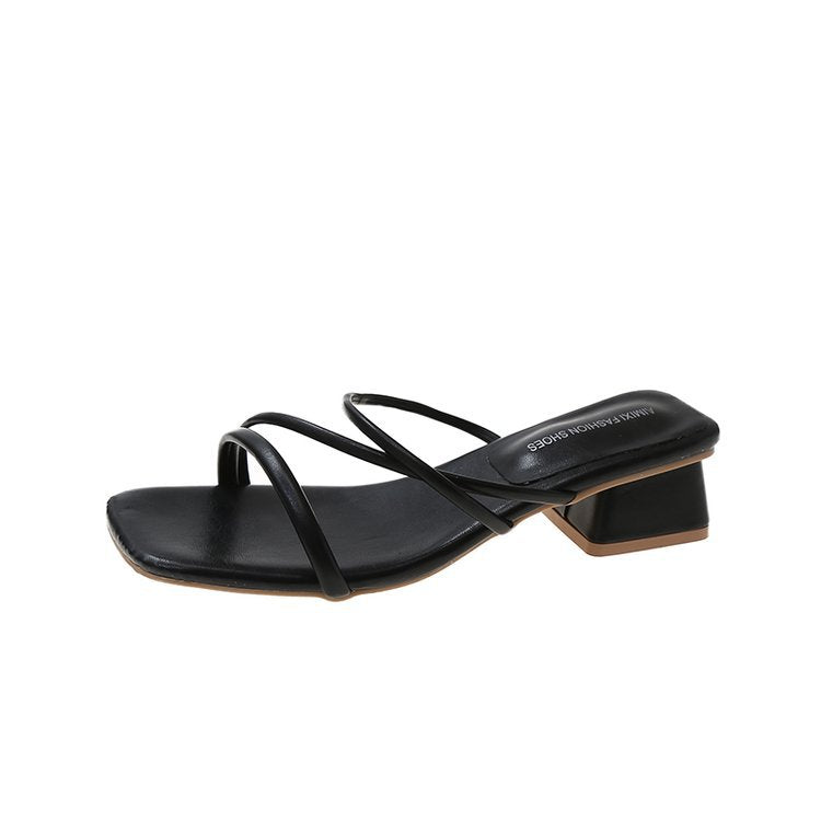 Damen elegante Blockabsatz-Sandaletten mit feinen Riemen R&B