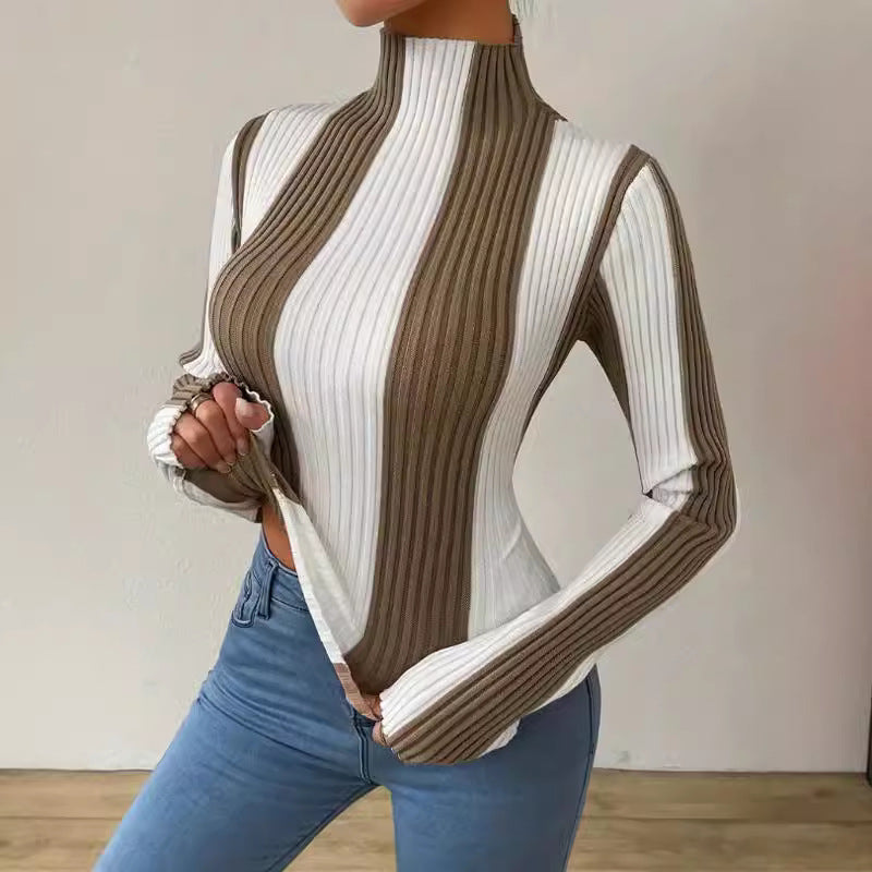 Damen Langarmshirt mit strukturiertem Rippmuster und hohem Kragen R&B