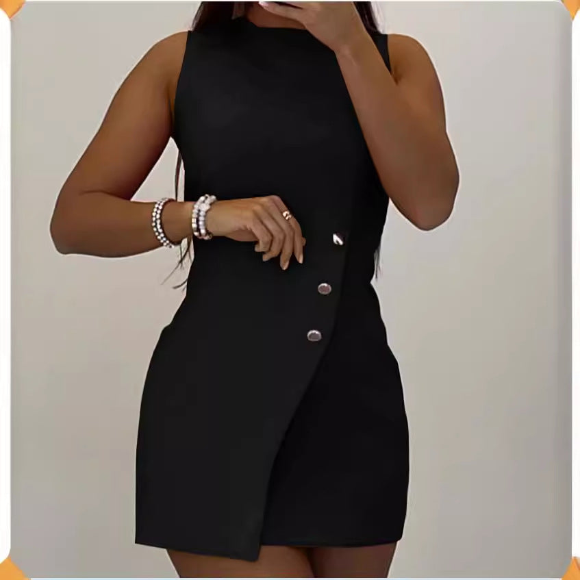 Damen Kurzkleid mit asymmetrischem Knopfdetail R&B