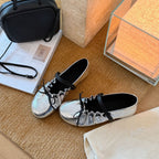 Damen Ballerinas mit elastischem Riemen und metallischem Glanz R&B