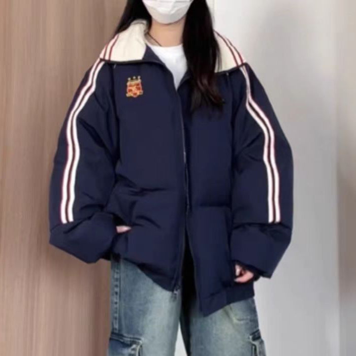 Damen Sportliche Pufferjacke mit kontrastierenden Streifen und hohem Kragen R&B
