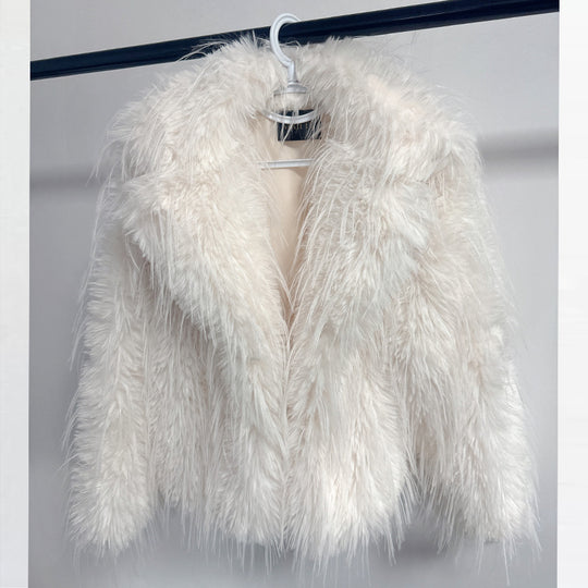 Damen Eleganter Kunstfellblazer mit breitem Kragen R&B