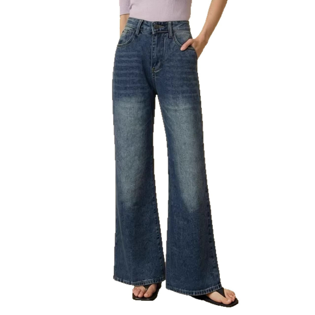 Damen weite High-Waist Jeans mit einzigartiger Textur R&B