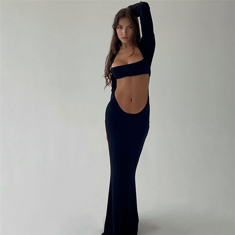 Damen Cut-Out Maxikleid mit langen Ärmeln und figurbetontem Schnitt R&B