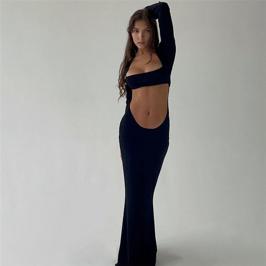 Damen Cut-Out Maxikleid mit langen Ärmeln und figurbetontem Schnitt R&B
