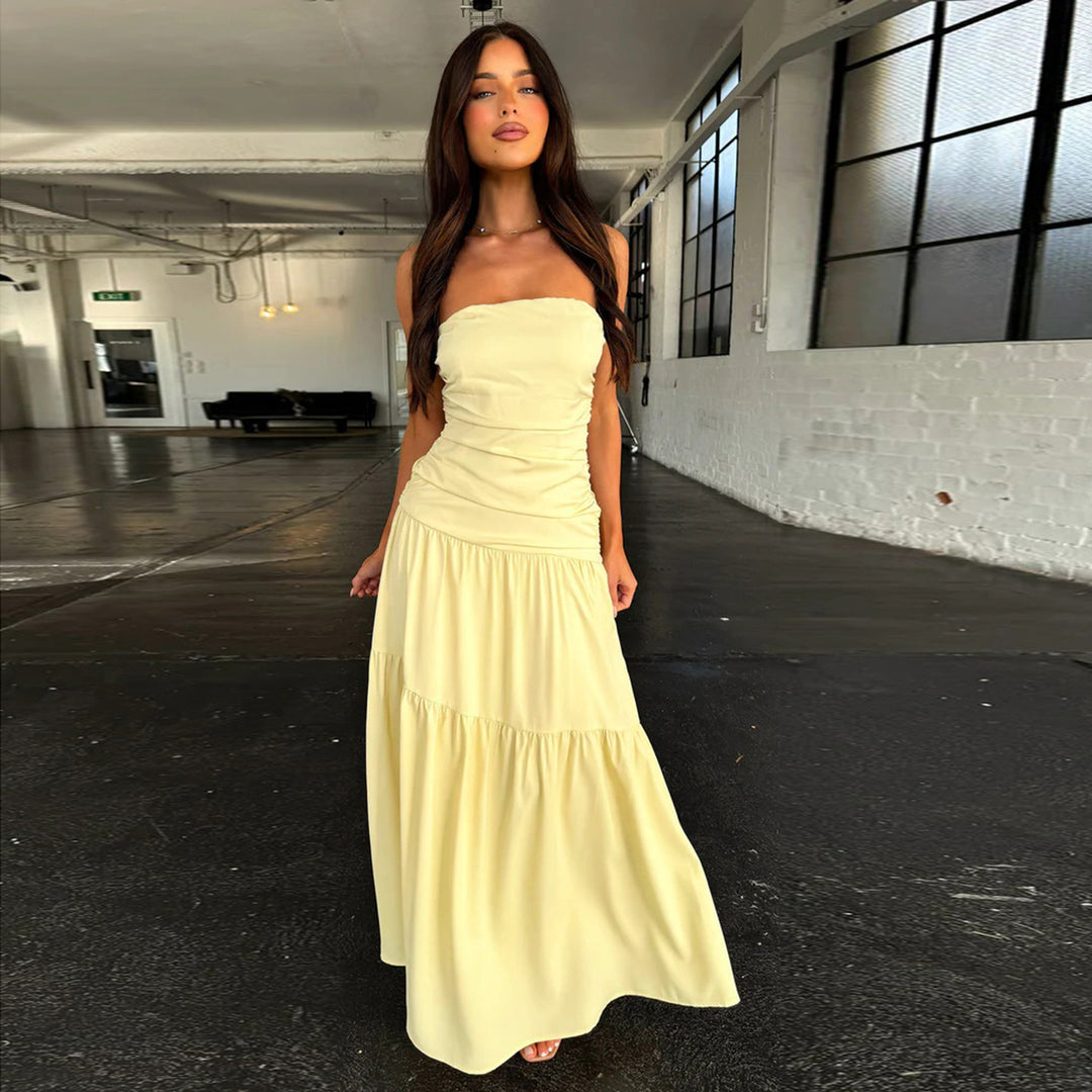 Damen romantisches Wickelkleid mit voluminösem Rock und gerafftem Oberteil R&B