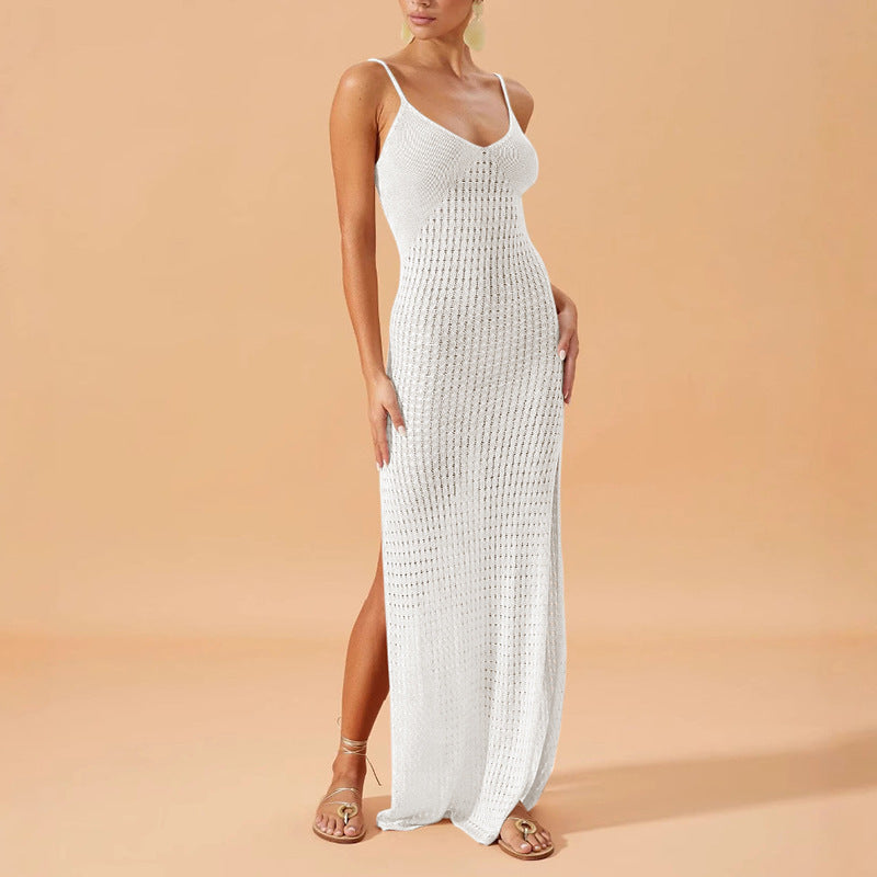 Damen Elegantes Maxikleid mit tiefem V-Ausschnitt und seitlichen Schlitzen R&B
