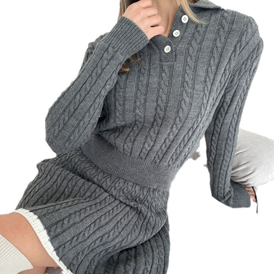 Damen Strickkleid mit modernem Polokragen und feinem Zopfmuster R&B
