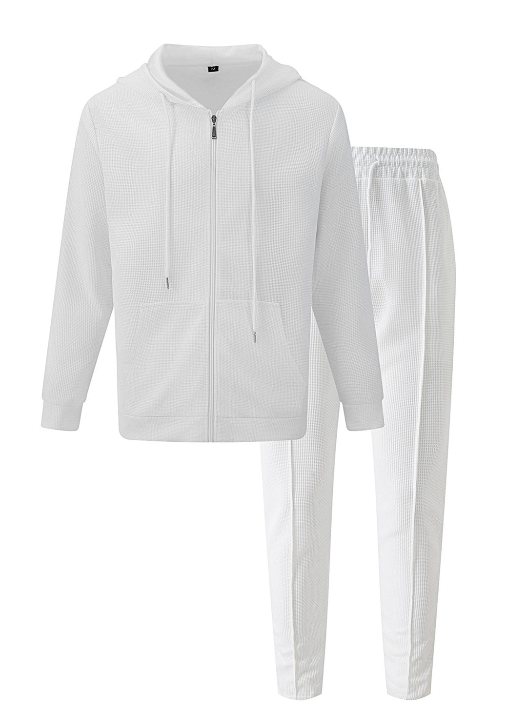Herren nan Waffelstruktur-Jogginganzug mit Kapuzen-Zipjacke und konisch geschnittener Jogginghose R&B