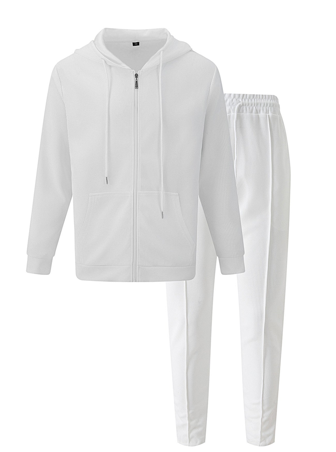 Herren nan Waffelstruktur-Jogginganzug mit Kapuzen-Zipjacke und konisch geschnittener Jogginghose R&B