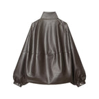 Damen Kunstlederjacke mit voluminösen Ärmeln und gewelltem Design R&B