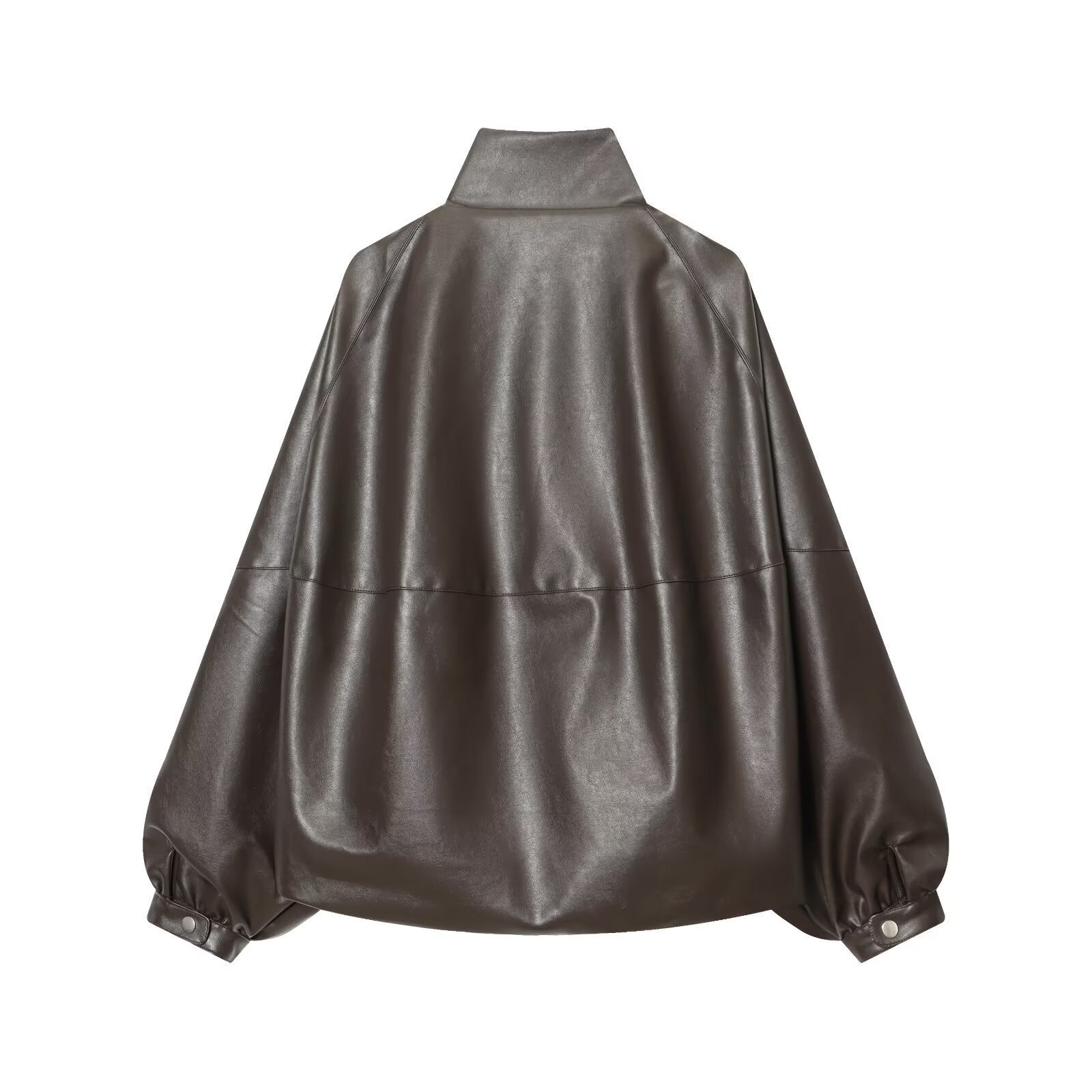 Damen Kunstlederjacke mit voluminösen Ärmeln und gewelltem Design R&B