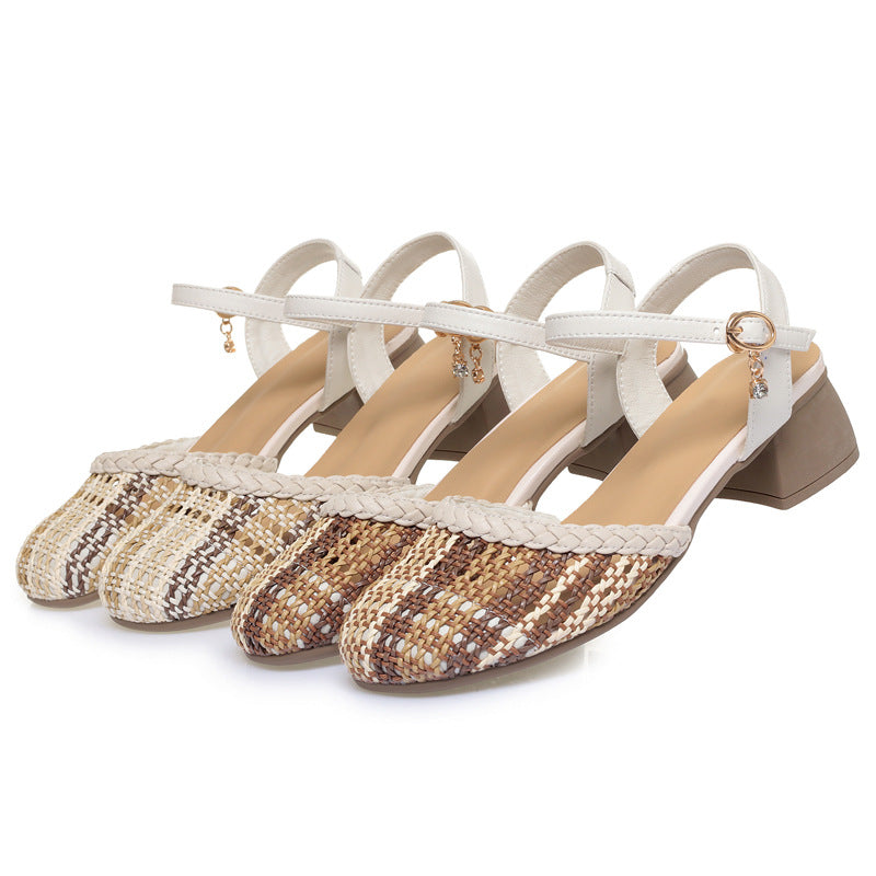 Damen Komfortable Sandaletten mit verstellbarem Fesselriemen und geflochtenem Design R&B