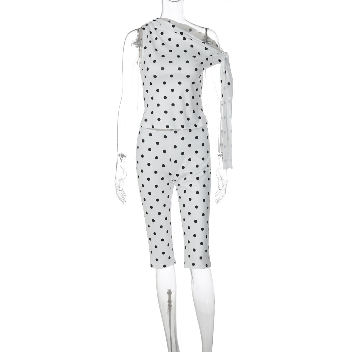 Damen Polka-Dot-Einteiler mit asymmetrischem Schnitt R&B