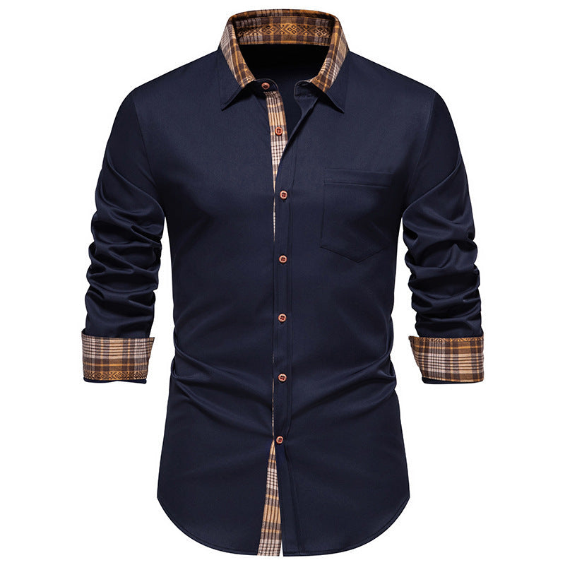 Herren Elegantes Langarmhemd mit Kontrastdetails R&B