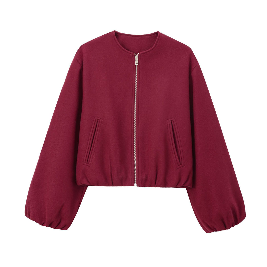 Damen modische Zip-Jacke mit oversized Ärmeln und tiefen Taschen R&B
