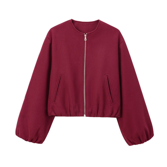 Damen modische Zip-Jacke mit oversized Ärmeln und tiefen Taschen R&B