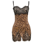 Damen Elegantes Spitzen-Nachtkleid mit Leopardenmuster und verführerischen Details R&B