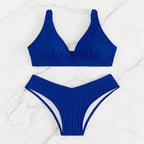 Damen Bikiniset mit hohem Bund und raffiniertem Rippdesign
