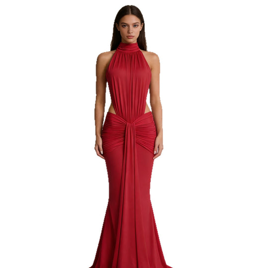 Damen Elegantes Drapiertes Abendkleid mit tiefem Rückenausschnitt und figurbetontem Schnitt R&B