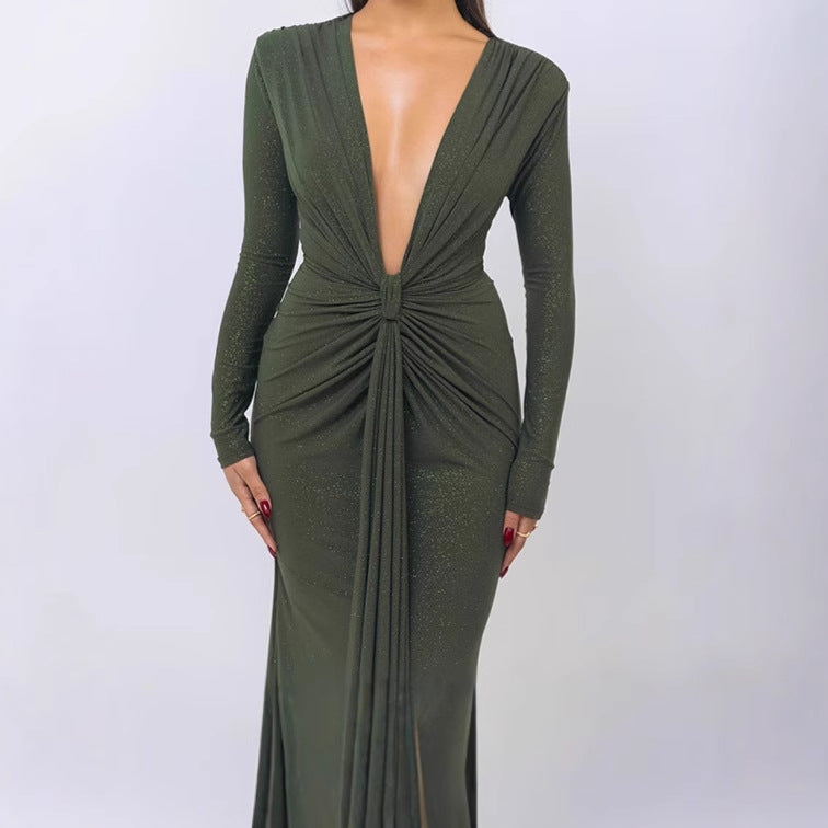 Damen Elegantes Wickelkleid mit tiefem V-Ausschnitt und figurbetontem Design R&B