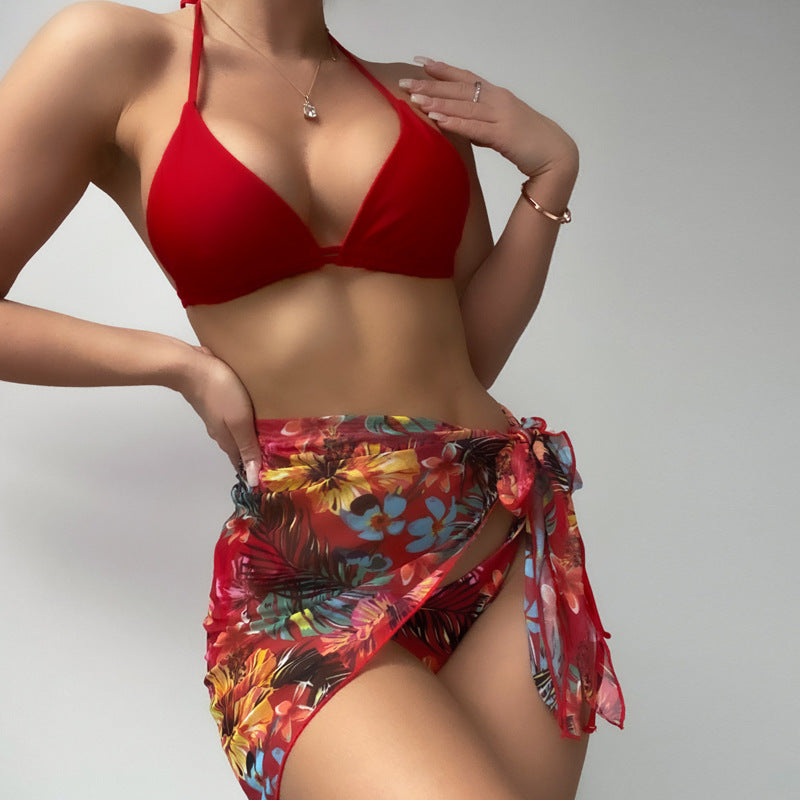 Damen Bikini mit verstellbaren Trägern und floralem Wickelrock R&B