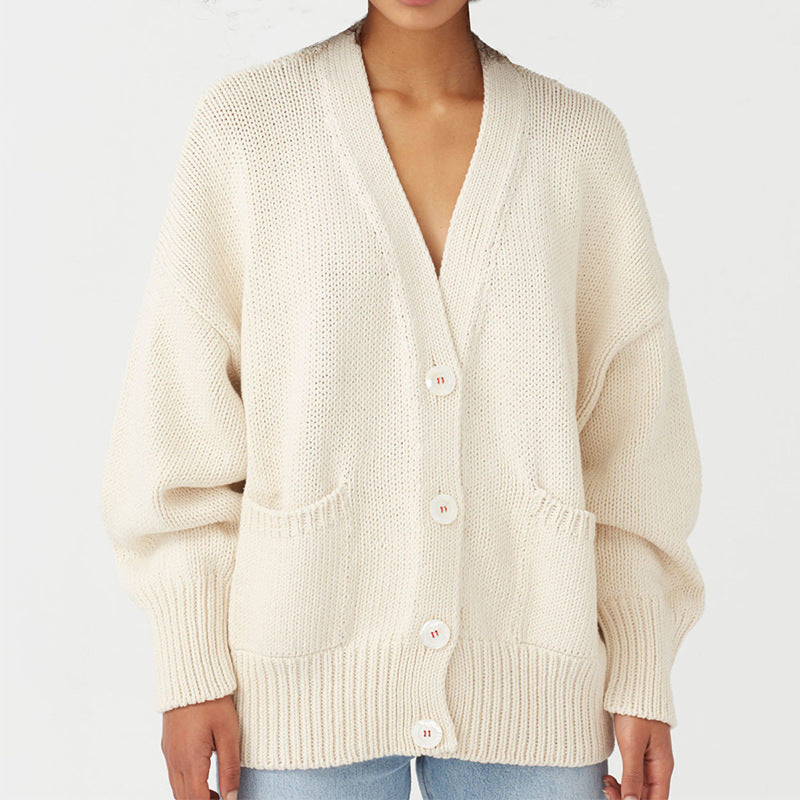 Damen Oversized Strickjacke mit Taschen und V-Ausschnitt R&B