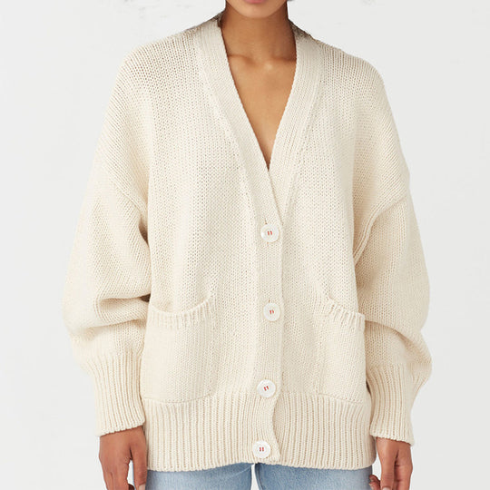 Damen Oversized Strickjacke mit Taschen und V-Ausschnitt R&B