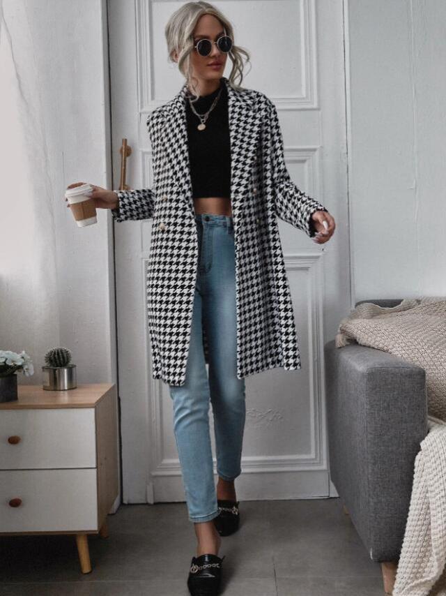 Damen Karierter Longblazer mit elegantem Schnitt R&B