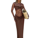 Damen Hochwertiges Maxikleid mit transparenten Langarmen