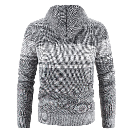 Herren Strickjacke mit Kapuze und warmem Fleece-Innenfutter R&B