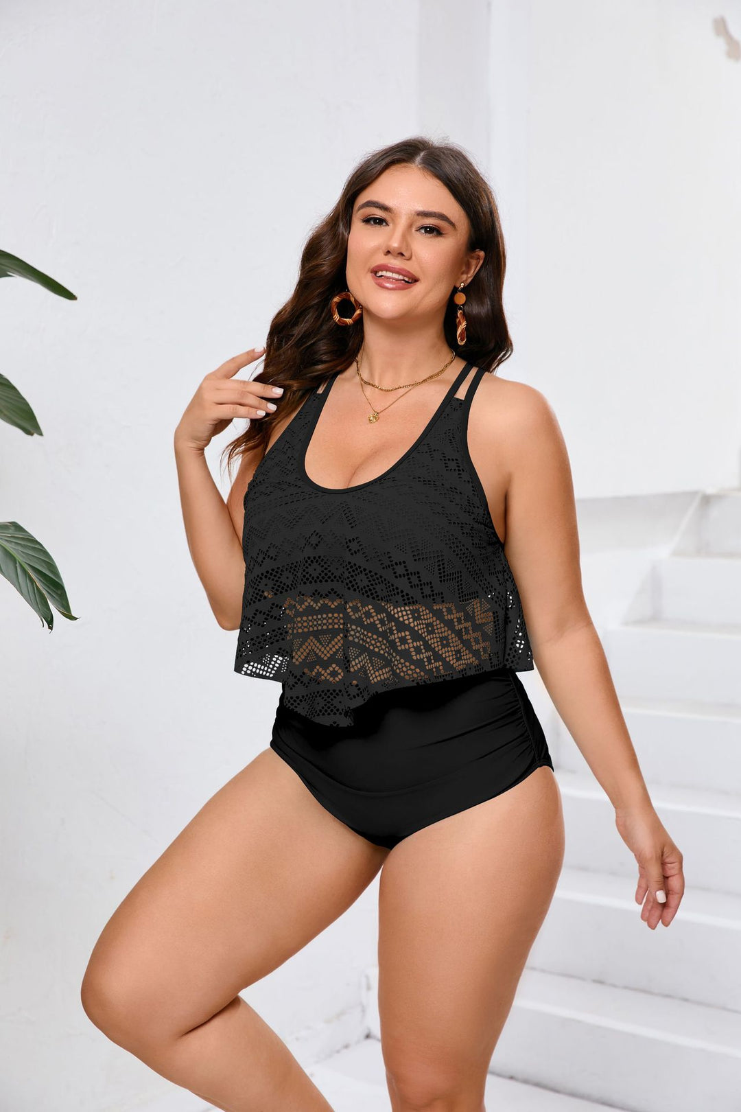 Damen edles Badeoberteil mit transparentem Design R&B