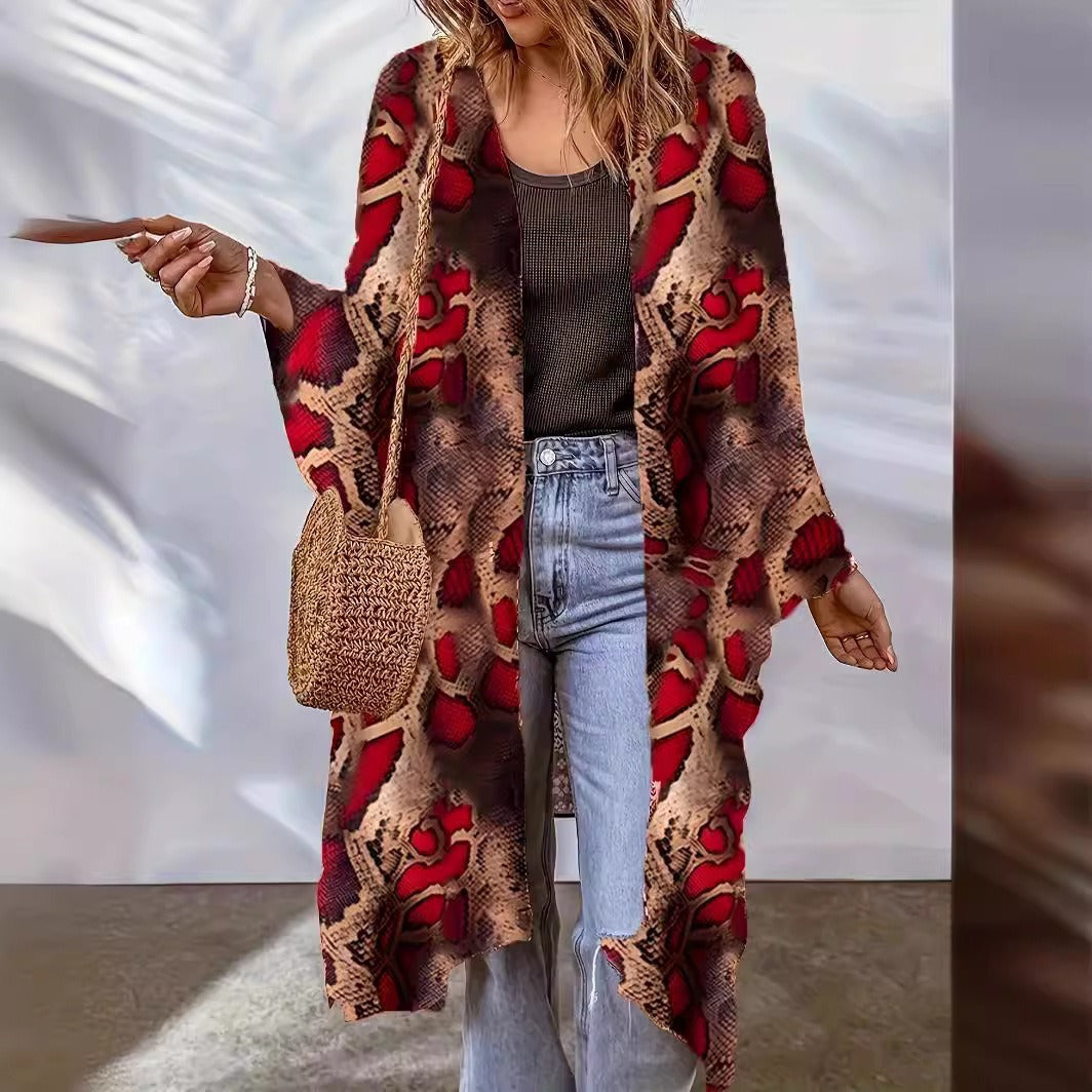 Damen Lässige Kimono-Jacke mit buntem Muster und weitem Schnitt R&B