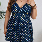 Damen Badesommerkleid mit modischem V-Ausschnitt und gepunktetem Design R&B