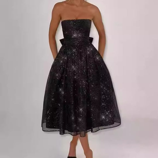 Damen Elegantes strapless Cocktailkleid mit gerafftem Oberteil und A-Linie R&B