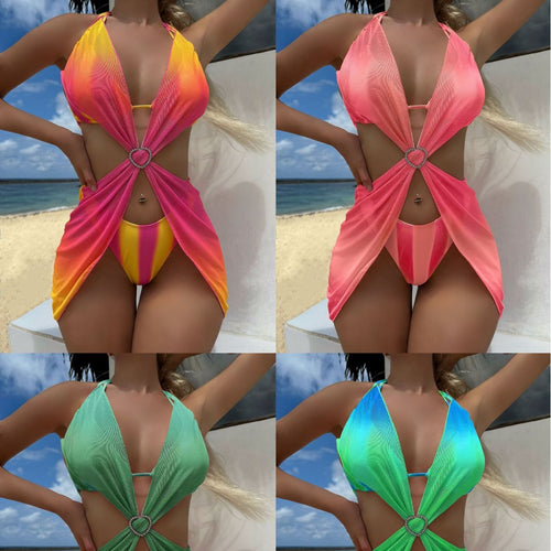 Damen Trendiges Zwei-in-Eins-Bikini-Set mit modischem Wickelrock R&B