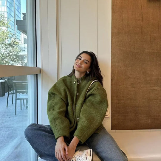Damen lässige Oversized-Jacke aus hochwertigem Stoff R&B