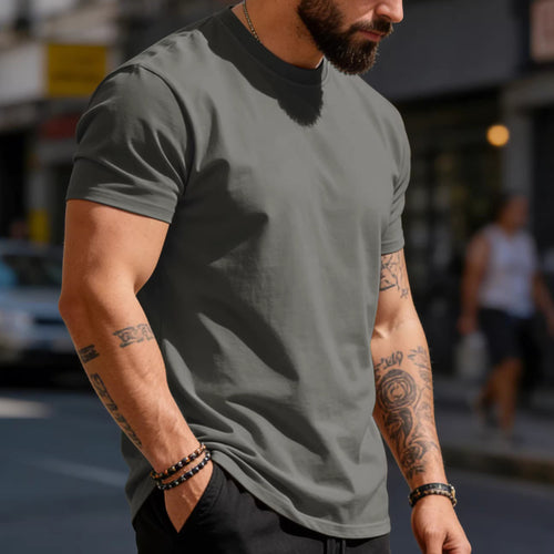 Herren nan körperbetontes hochwertiges Baumwollshirt mit Rundhalsausschnitt R&B