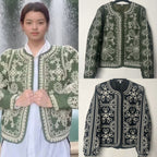 Damen gestepptes Oberteil mit floralem Design und eleganter Knopfleiste R&B