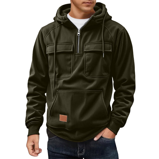 Herren Fleecepullover mit angezipptem Kragen und praktischen Taschen R&B