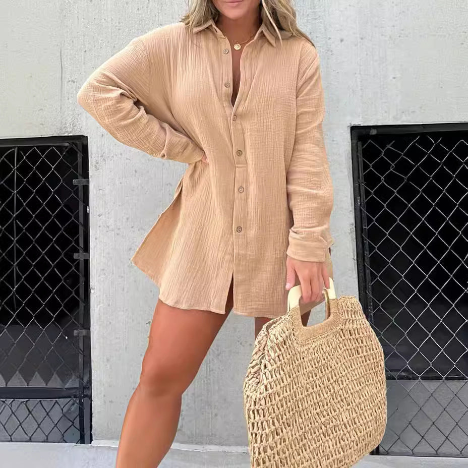 Damen lässiges Krepp-Blusenshirt und Shorts-Set mit taillierbarem Gürtel R&B