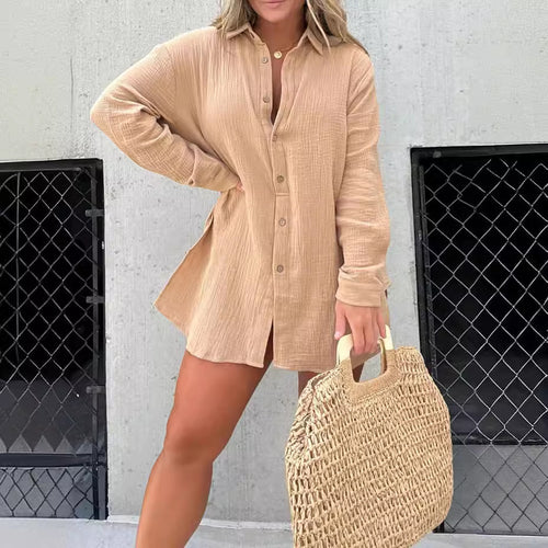 Damen lässiges Krepp-Blusenshirt und Shorts-Set mit taillierbarem Gürtel R&B