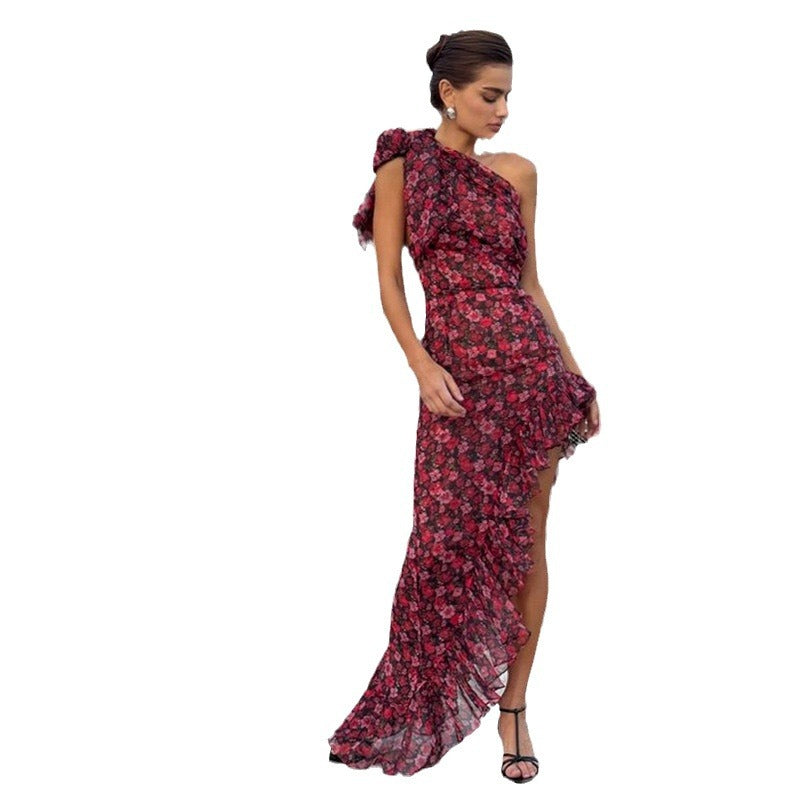 Damen Asymmetrisches Maxikleid mit floralen Mustern und schwingendem Saum R&B