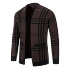 Herren modische Strickjacke im karierten Design mit praktischen Taschen