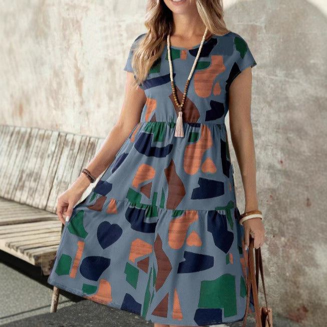 Damen Midikleid mit grafischem Muster und Schlaufenärmel R&B