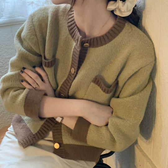 Damen Strickjacke mit hochwertigen Details und modischem Zwei-Farben-Design R&B