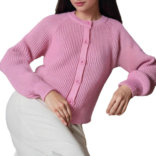 Damen Strickjacke mit feinem Rippenmuster und geschützten Knöpfen R&B