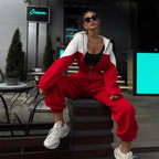 Damen nan zweiteiliges Crop-Zip-Hoodie und Highwaist Relaxhose mit weitem Bein R&B