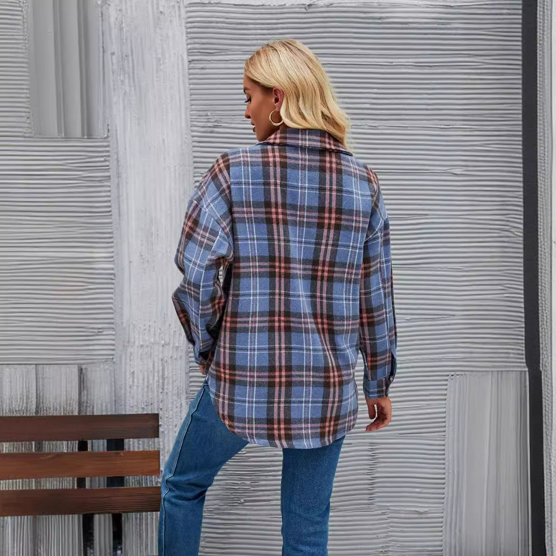 Damen Flanellhemd mit kariertem Muster und zwei Brusttaschen R&B