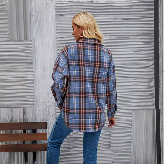 Damen Flanellhemd mit kariertem Muster und zwei Brusttaschen R&B